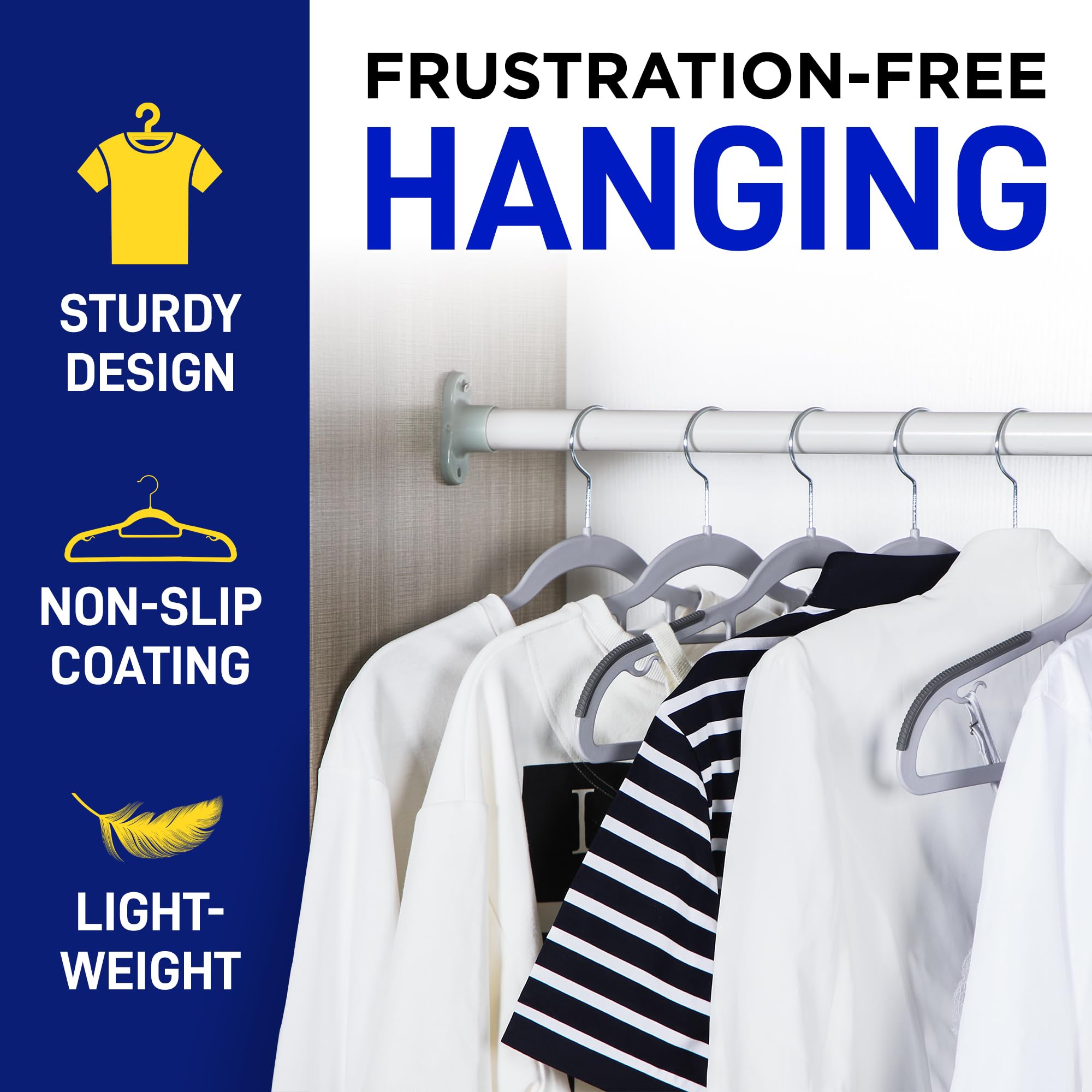 Lifemaster Premium Quality Velvet Non-Slip Clothes Hangers - Set Of 50 Sturdy Black Plastic Coat Hangers With Smooth 360 Swivel